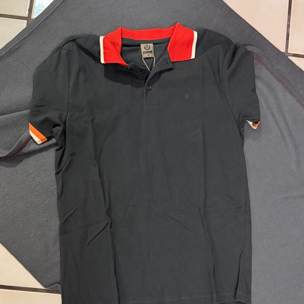 Dress Forum Black Polo with Red and Orange Accents